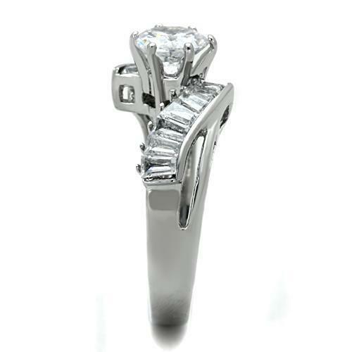 Jewellery Kingdom Ladies Baguettes Cz Solitaire 3 Carat Swirl Stainless Steel Silver Ring - Jewelry Rings - British D'sire