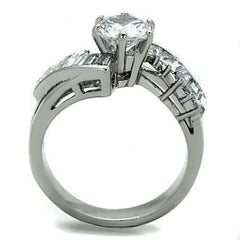 Jewellery Kingdom Ladies Baguettes Cz Solitaire 3 Carat Swirl Stainless Steel Silver Ring - Jewelry Rings - British D'sire