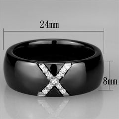 Jewellery Kingdom Ladies Band 10mm Ceramic Stainless Steel Cz Chunky Cross Shiney Ring (Black) - Jewelry Rings - British D'sire