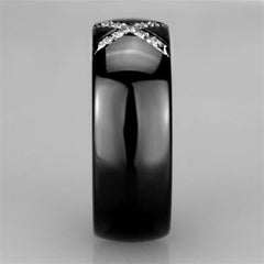 Jewellery Kingdom Ladies Band 10mm Ceramic Stainless Steel Cz Chunky Cross Shiney Ring (Black) - Jewelry Rings - British D'sire