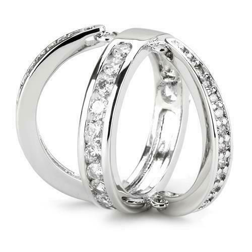 Jewellery Kingdom Ladies Band 10mm Reversible Hinged Cubic Zirconia Three Row Princess Eternity Ring (Silver) - Jewelry Rings - British D'sire