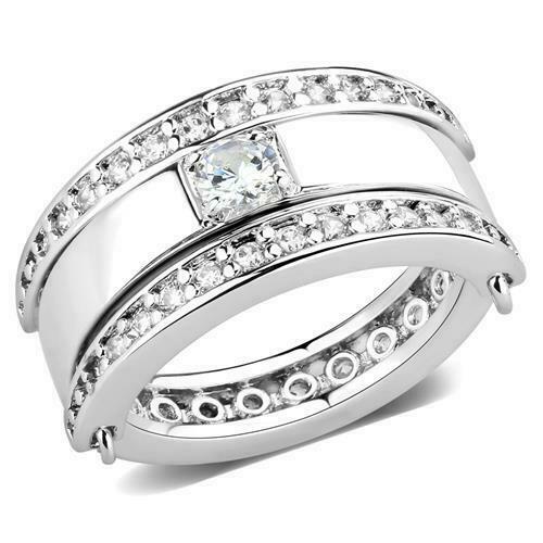 Jewellery Kingdom Ladies Band 10mm Reversible Hinged Cubic Zirconia Three Row Princess Eternity Ring (Silver) - Jewelry Rings - British D'sire