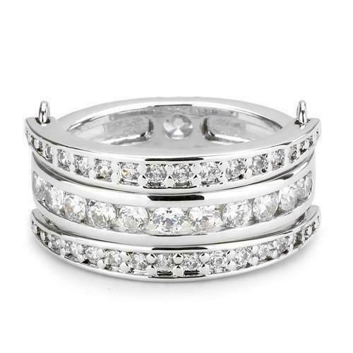 Jewellery Kingdom Ladies Band 10mm Reversible Hinged Cubic Zirconia Three Row Princess Eternity Ring (Silver) - Jewelry Rings - British D'sire