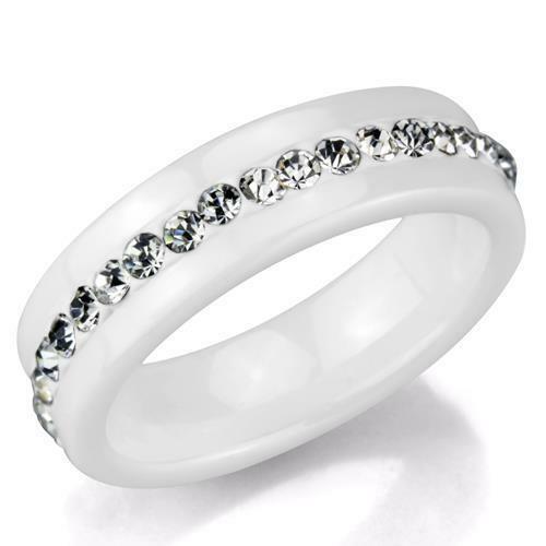 Jewellery Kingdom Ladies Band 6mm Ceramic Full Eternity Stainless Steel Ring (White) - Jewelry Rings - British D'sire