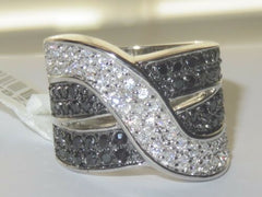 Jewellery Kingdom Ladies Band Black Sterling Silver Crossover Wide Cz Stamped Ring (Silver) - Jewelry Rings - British D'sire