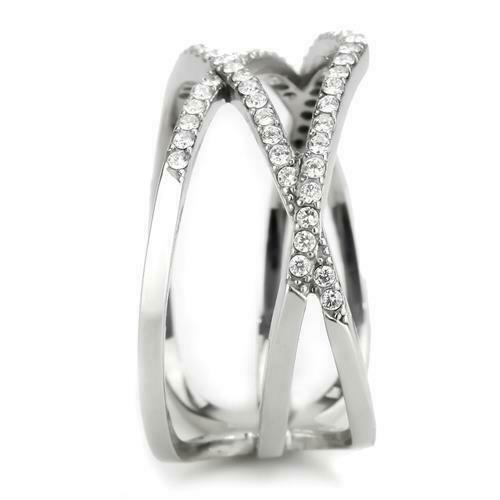 Jewellery Kingdom Ladies Band Cubic Zirconia Open Comfort Stainless Steel Ring (Silver) - Jewelry Rings - British D'sire