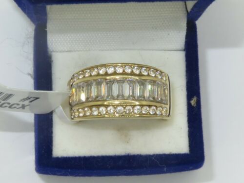 Jewellery Kingdom Ladies Band Cz Emerald Cut 11mm Wide Steel 18kt Gold Ring - Jewelry Rings - British D'sire