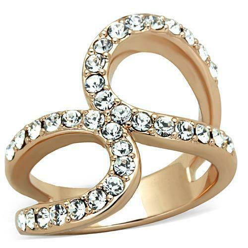 Jewellery Kingdom Ladies Band Cz Flat 14kt Steel Pretty Elegant Ring (Rose Gold) - Jewelry Rings - British D'sire