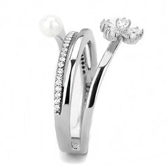 Jewellery Kingdom Ladies Band Flower Pearl Pear Sparkling Stainless Steel Ring (Silver) - Jewelry Rings - British D'sire