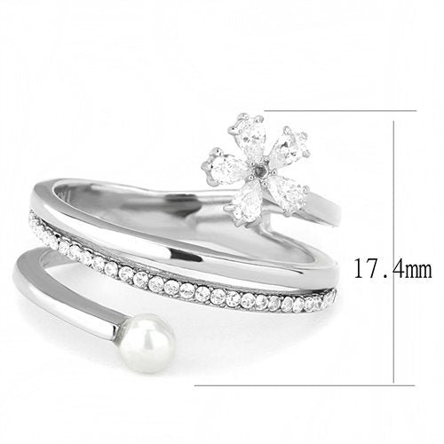 Jewellery Kingdom Ladies Band Flower Pearl Pear Sparkling Stainless Steel Ring (Silver) - Jewelry Rings - British D'sire