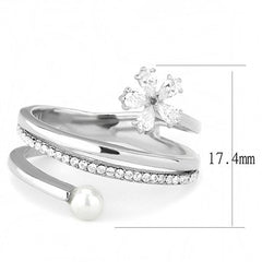 Jewellery Kingdom Ladies Band Flower Pearl Pear Sparkling Stainless Steel Ring (Silver) - Jewelry Rings - British D'sire