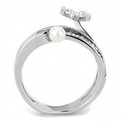 Jewellery Kingdom Ladies Band Flower Pearl Pear Sparkling Stainless Steel Ring (Silver) - Jewelry Rings - British D'sire