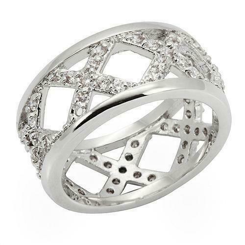 Jewellery Kingdom Ladies Band Full Eternity Kisses Cubic Zirconia 8mm Pave Ring (Silver) - Jewelry Rings - British D'sire