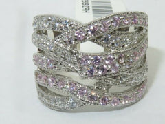 Jewellery Kingdom Ladies Band Sapphire Sterling Silver CZ Comfort Wide Clear Ring (Pink) - Jewelry Rings - British D'sire