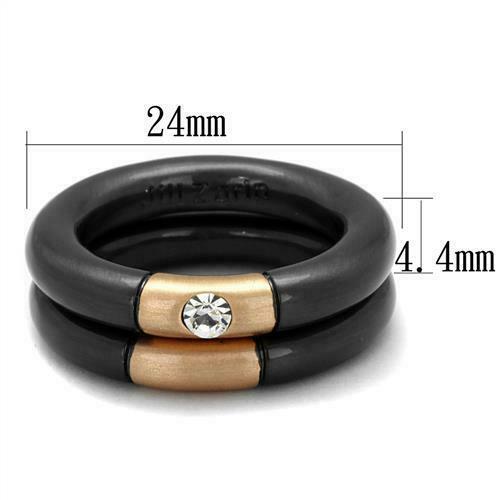 Jewellery Kingdom Ladies Band Set Rose Gold Jill Zarin Designer 2pcs CZ Stacking Bands Black - Jewelry Rings - British D'sire