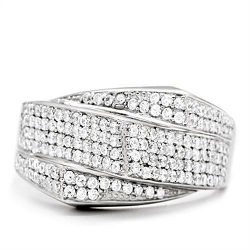 Jewellery Kingdom Ladies Band Sterling Silver Cz Triple Row Pave Stamped Italian Silver Ring - Jewelry Rings - British D'sire