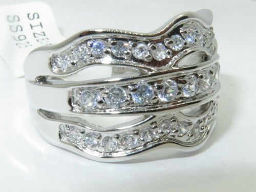 Jewellery Kingdom Ladies Band Sterling Silver Pave 8mm Wide Cubic Zirconia Eternity Ring - Jewelry Rings - British D'sire