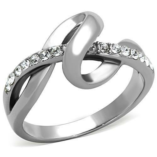 Jewellery Kingdom Ladies Band Swirl Cz Pave Stainless Steel Ring (Silver) - Jewelry Rings - British D'sire