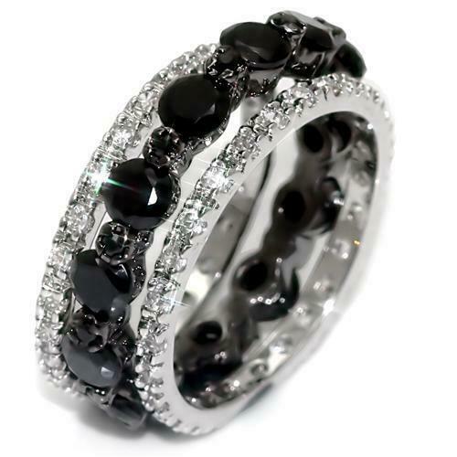 Jewellery Kingdom Ladies Black Band 3pcs Set Cz Rhodium + Ruthenium Full Eternity Ring - Jewelry Rings - British D'sire