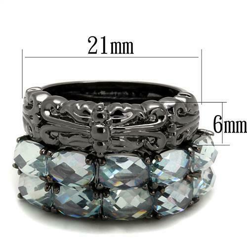 Jewellery Kingdom Ladies Black Bands Set Cz Oval Stacking Colbalt Black Steel Cz 3pcs Rings - Jewelry Rings - British D'sire