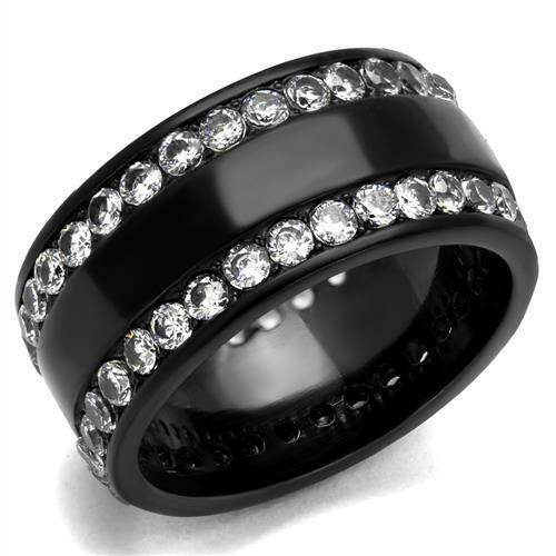 Jewellery Kingdom Ladies Black Cz Stainless Steel Band Eternity Wedding Ring - Jewelry Rings - British D'sire