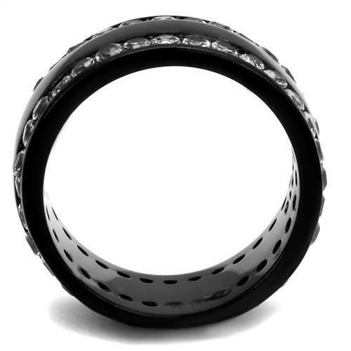 Jewellery Kingdom Ladies Black Cz Stainless Steel Band Eternity Wedding Ring - Jewelry Rings - British D'sire