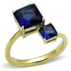 Jewellery Kingdom Ladies Blue Sapphire Princess Stainless Steel Cubic Zirconia Ring (Gold) - Jewelry Rings - British D'sire