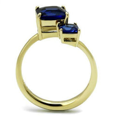 Jewellery Kingdom Ladies Blue Sapphire Princess Stainless Steel Cubic Zirconia Ring (Gold) - Jewelry Rings - British D'sire