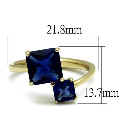 Jewellery Kingdom Ladies Blue Sapphire Princess Stainless Steel Cubic Zirconia Ring (Gold) - Jewelry Rings - British D'sire