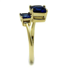 Jewellery Kingdom Ladies Blue Sapphire Princess Stainless Steel Cubic Zirconia Ring (Gold) - Jewelry Rings - British D'sire