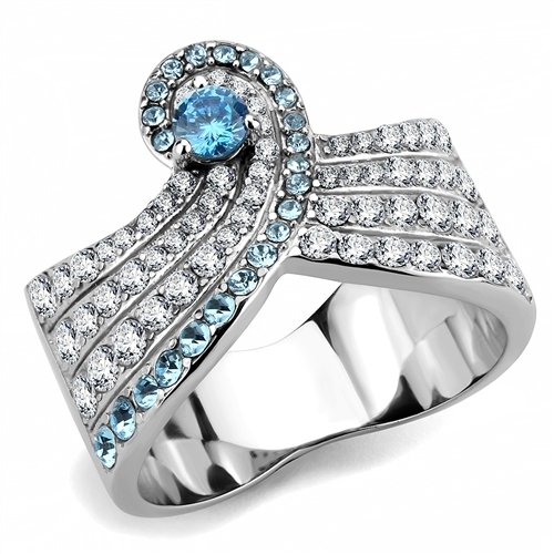 Jewellery Kingdom Ladies Blue Topaz Cz Stainless Steel 15mm Wide Band Pretty Silver Ring - Jewelry Rings - British D'sire