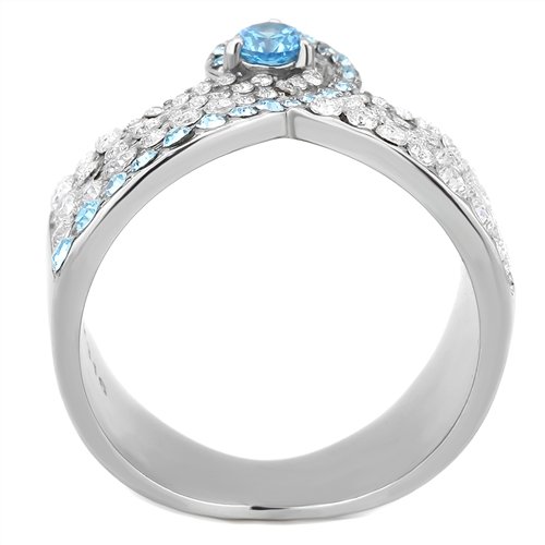 Jewellery Kingdom Ladies Blue Topaz Cz Stainless Steel 15mm Wide Band Pretty Silver Ring - Jewelry Rings - British D'sire