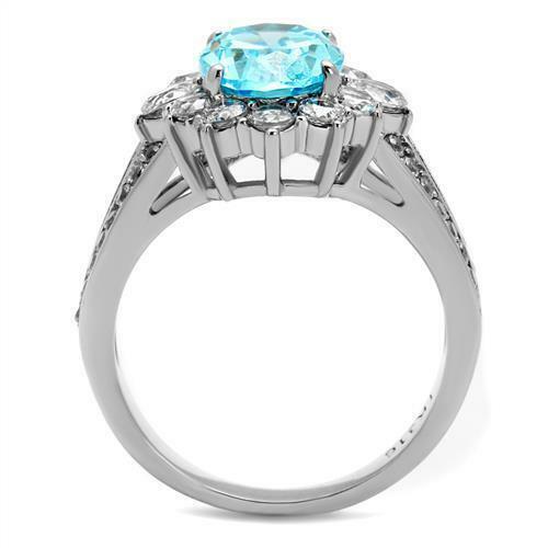 Jewellery Kingdom Ladies Blue Topaz Oval Cluster Cz 3 Carat Stainless Steel Ring - Jewelry Rings - British D'sire