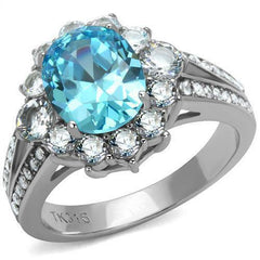 Jewellery Kingdom Ladies Blue Topaz Oval Cluster Cz 3 Carat Stainless Steel Ring - Jewelry Rings - British D'sire