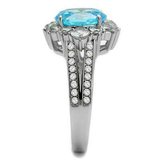 Jewellery Kingdom Ladies Blue Topaz Oval Cluster Cz 3 Carat Stainless Steel Ring - Jewelry Rings - British D'sire