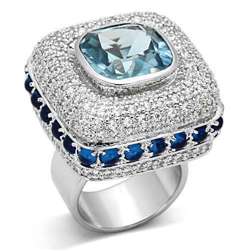 Jewellery Kingdom Ladies Blue Topaz Sapphire Cubic Zirconia Bezel Statement Cocktail Ring - Jewelry Rings - British D'sire