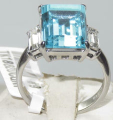 Jewellery Kingdom Ladies Blue Topaz Three Stone Emerald Radient Cut Cz Stainless Steel Ring - Jewelry Rings - British D'sire