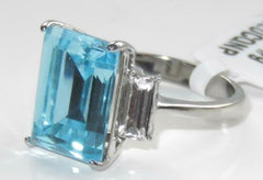 Jewellery Kingdom Ladies Blue Topaz Three Stone Emerald Radient Cut Cz Stainless Steel Ring - Jewelry Rings - British D'sire