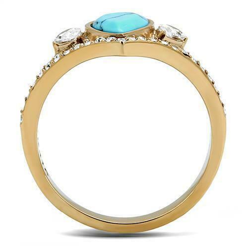 Jewellery Kingdom Ladies Blue Turquoise Pear Cut Bezel Ring (Gold) - Rings - British D'sire