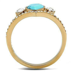 Jewellery Kingdom Ladies Blue Turquoise Pear Cut Bezel Ring (Gold) - Rings - British D'sire