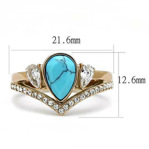 Jewellery Kingdom Ladies Blue Turquoise Pear Cut Bezel Ring (Gold) - Rings - British D'sire