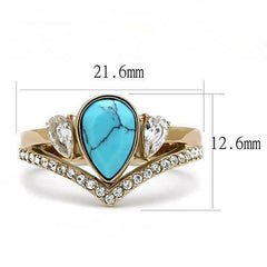 Jewellery Kingdom Ladies Blue Turquoise Pear Cut Bezel Ring (Gold) - Rings - British D'sire