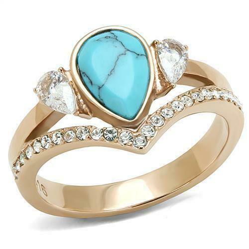 Jewellery Kingdom Ladies Blue Turquoise Pear Cut Bezel Ring (Gold) - Rings - British D'sire