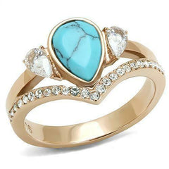 Jewellery Kingdom Ladies Blue Turquoise Pear Cut Bezel Ring (Gold) - Rings - British D'sire