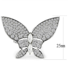 Jewellery Kingdom Ladies Butterfly Pave Cocktail Big Statement Stainless Steel Ring (Silver) - Jewelry Rings - British D'sire