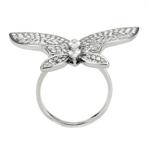 Jewellery Kingdom Ladies Butterfly Pave Cocktail Big Statement Stainless Steel Ring (Silver) - Jewelry Rings - British D'sire