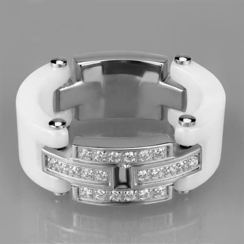 Jewellery Kingdom Ladies Ceramic Ring Band White Stainless Steel Cz Movable Screw 9mm Ring - Jewelry Rings - British D'sire