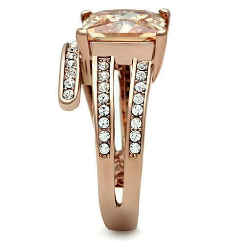 Jewellery Kingdom Ladies Champagne Princess Square Cut Steel Dress Ring (Rose Gold & Brown) - Jewelry Rings - British D'sire