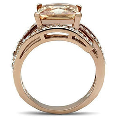 Jewellery Kingdom Ladies Champagne Princess Square Cut Steel Dress Ring (Rose Gold & Brown) - Jewelry Rings - British D'sire