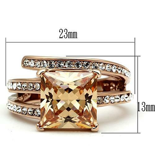 Jewellery Kingdom Ladies Champagne Princess Square Cut Steel Dress Ring (Rose Gold & Brown) - Jewelry Rings - British D'sire